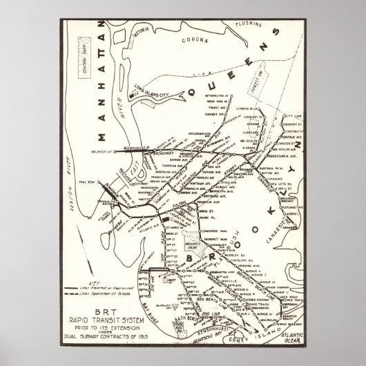 Brooklyn NY Transit System Map (1912) Poster (Voorkant)