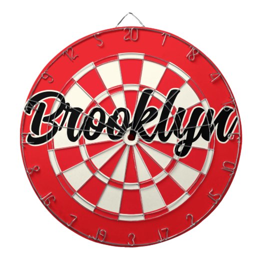 Brooklyn nyc bewerkbare tekst Zwart Rood Wit Retro Dartbord (Voorkant)