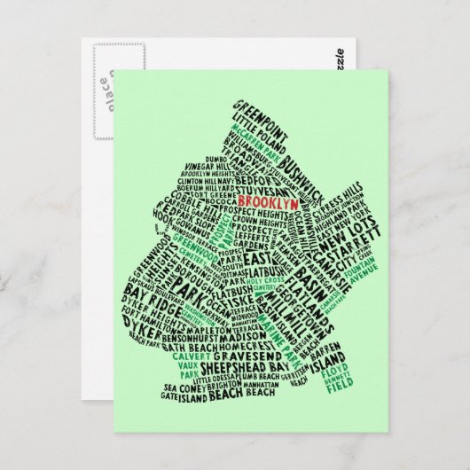 Brooklyn NYC Typografische Map Briefkaart (Voorkant / Achterkant)