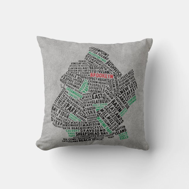 Brooklyn NYC Typografische Map Cushion Kussen (Voorkant)