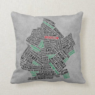 Brooklyn NYC Typografische Map Cushion Kussen