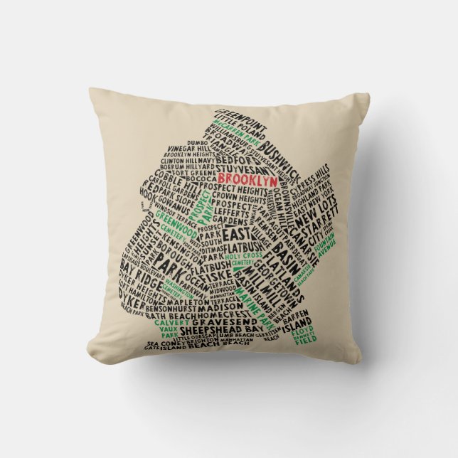 Brooklyn NYC Typografische Map Cushion Kussen (Voorkant)