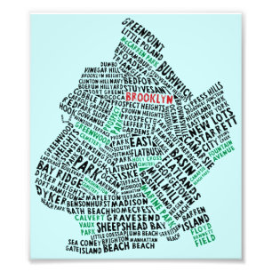 Brooklyn NYC Typografische Map Foto Afdruk