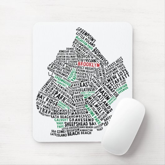 Brooklyn NYC Typografische Map Muismat (Met muis)