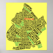 Brooklyn NYC Typografische Map Poster (Voorkant)