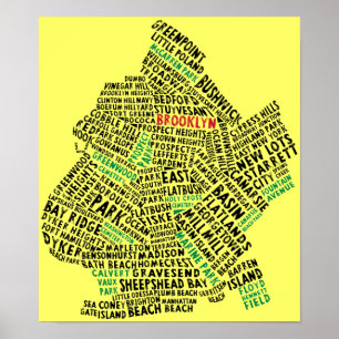 Brooklyn NYC Typografische Map Poster