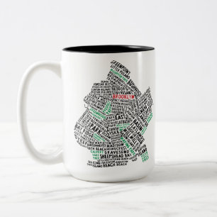 Brooklyn NYC Typografische Map Tweekleurige Koffiemok