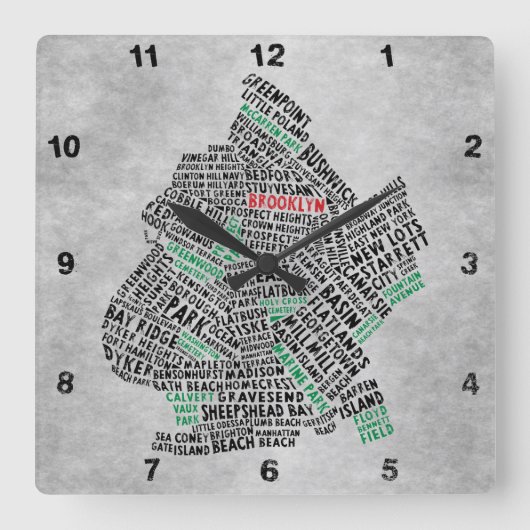 Brooklyn NYC Typography Map Clock Vierkante Klok (Voorkant)