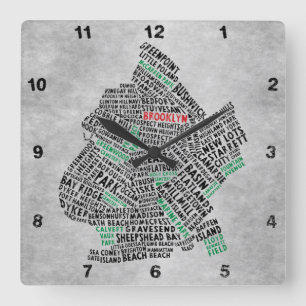 Brooklyn NYC Typography Map Clock Vierkante Klok
