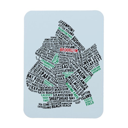 Brooklyn NYC Typography Map Magnet Magneet (Verticaal)