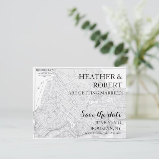 Brooklyn Save the Date -  Map (grijs) (Staand voorkant)