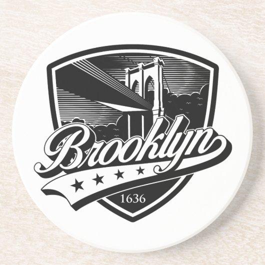 Brooklyn Schild met Swoosh Design Zandsteen Onderzetter (Voorkant)