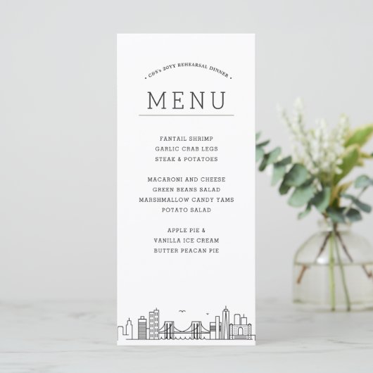 Brooklyn Skyline | Huwelijksevenement Diner Menu (Staand voorkant)