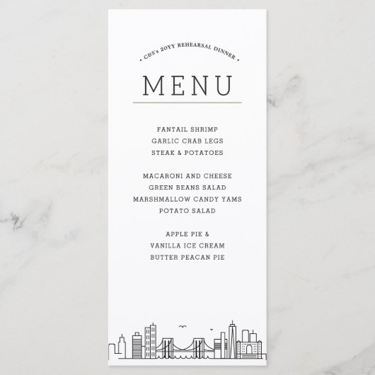 Brooklyn Skyline | Huwelijksevenement Diner Menu (Voorkant)