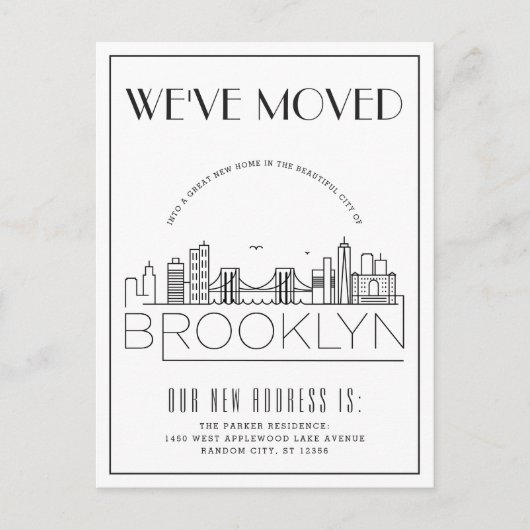 Brooklyn Skyline Modern Deco | Adres Gewijzigd Aankondigingskaart (Voorkant)