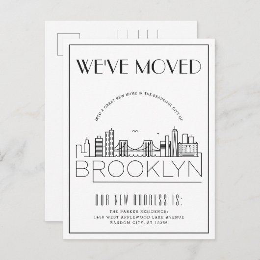 Brooklyn Skyline Modern Deco | Adres wijzigen Aankondigingskaart (Voorkant / Achterkant)