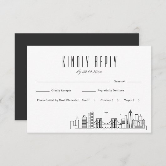Brooklyn Skyline Wedding RSVP met Maaltijdkeuze (Voorkant / Achterkant)