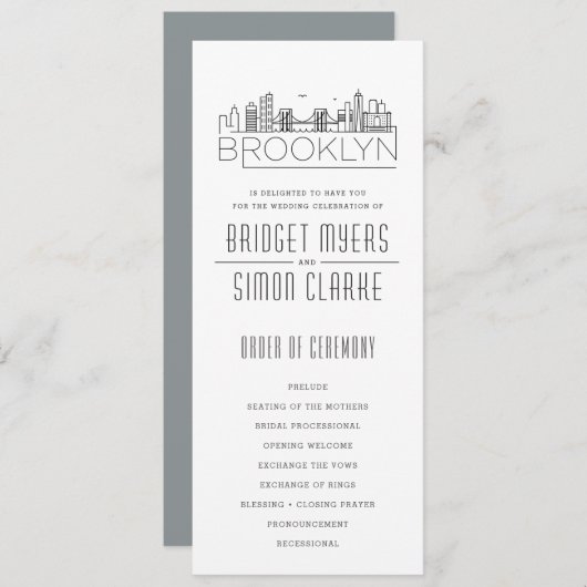 Brooklyn Stylized Skyline | Weddenschap-programma Kaart (Voorkant / Achterkant)