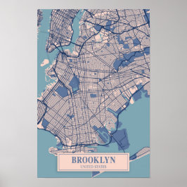 Brooklyn Verenigde Staten Winderige Stad Kaart Rei Poster