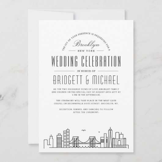 Brooklyn Wedding | Moderne Deco Skyline Kaart (Voorkant)