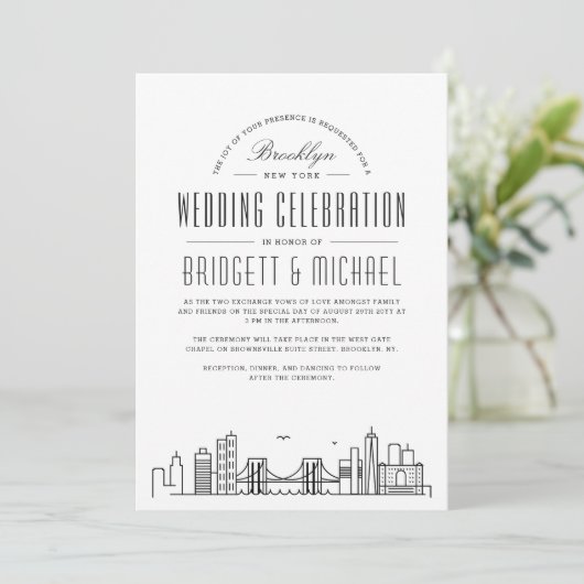 Brooklyn Wedding | Moderne Deco Skyline Kaart (Staand voorkant)