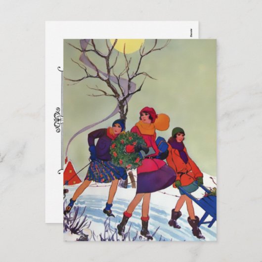 Brookmont Park, 1920s Kerstmis Illustratie Feestdagenkaart (Voorkant / Achterkant)