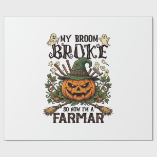 Broom Broke Farmar Halloween Pompoen Heksenhoed Ge Cadeaupapier
