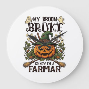 Broom Broke Farmar Halloween Pompoen Heksenhoed Ge Grote Klok