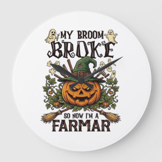 Broom Broke Farmar Halloween Pompoen Heksenhoed Ge Grote Klok