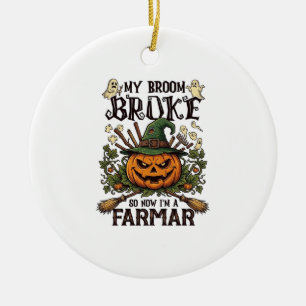Broom Broke Farmar Halloween Pompoen Heksenhoed Ge Keramisch Ornament