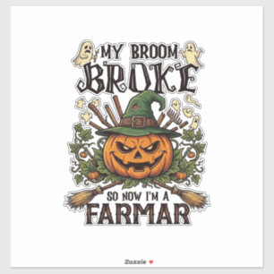 Broom Broke Farmar Halloween Pompoen Heksenhoed Ge Sticker