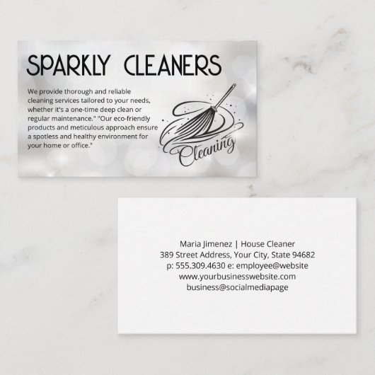 Broom Cleaning Logo | Sparkles | Huishoudelijke hu Visitekaartje (Voorkant / Achterkant)