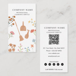 Broom Dustpan Floral Professional Cleaning Service Visitekaartje