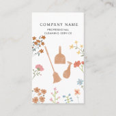 Broom Dustpan Floral Professional Cleaning Service Visitekaartje (Voorkant)