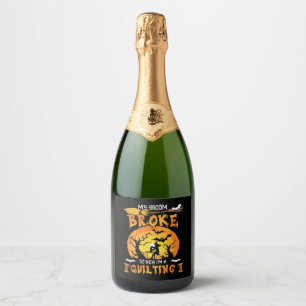 Broom gebroken dus nu quilten Halloween Sparkling Wijnetiket