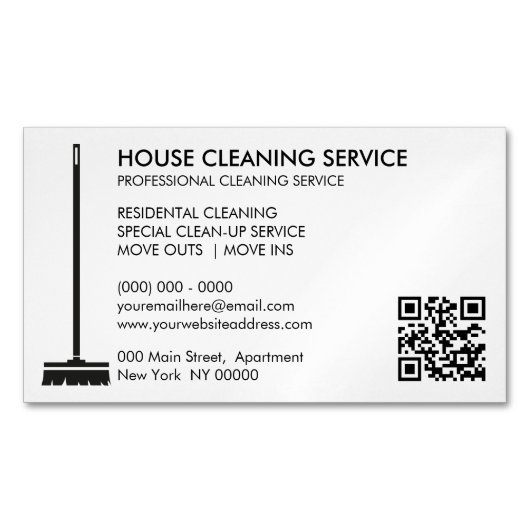 Broom Janitorial Cleaner Eenvoudige QR-code Magnetisch Visitekaartje (Voorkant)