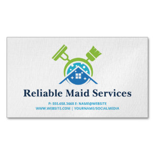 Broom Mop Cleaning Supplies Maid Services Magnetisch Visitekaartje