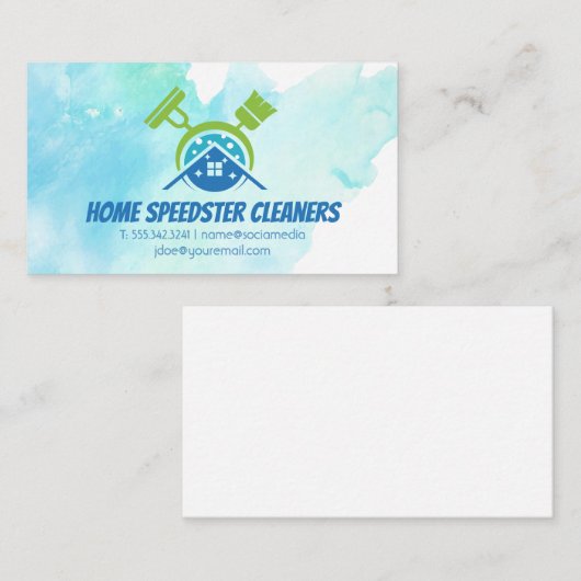 Broom Mop House Cleaning Logo | dienstmeisje Visitekaartje (Voorkant / Achterkant)