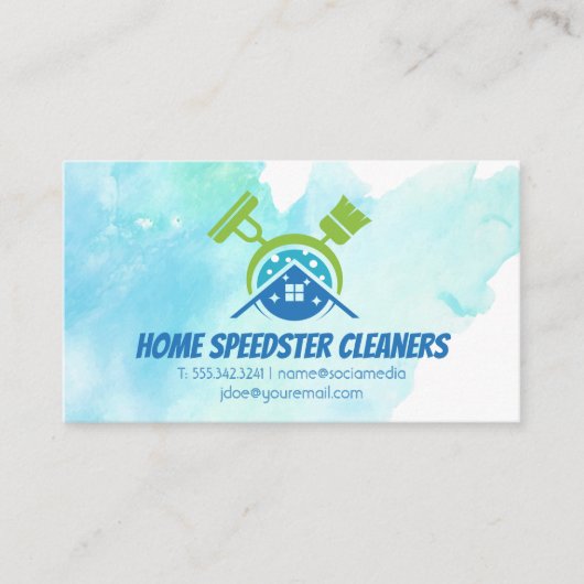 Broom Mop House Cleaning Logo | dienstmeisje Visitekaartje (Voorkant)