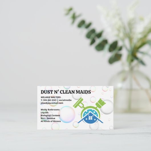 Broom Mop Logo | Bubellen Visitekaartje (Staand voorkant)