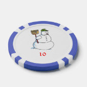 Broom Sneeuwman blauw 10 gestreepte pokerchip (Enkel)