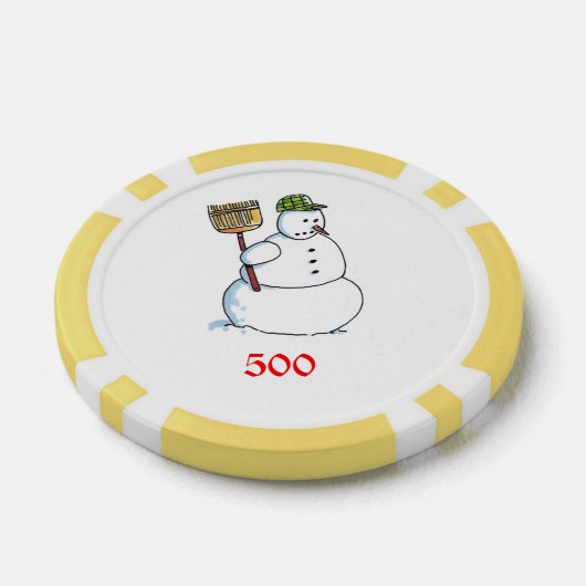 Broom Sneeuwman gele 500 gestreepte pokerchip (Enkel)