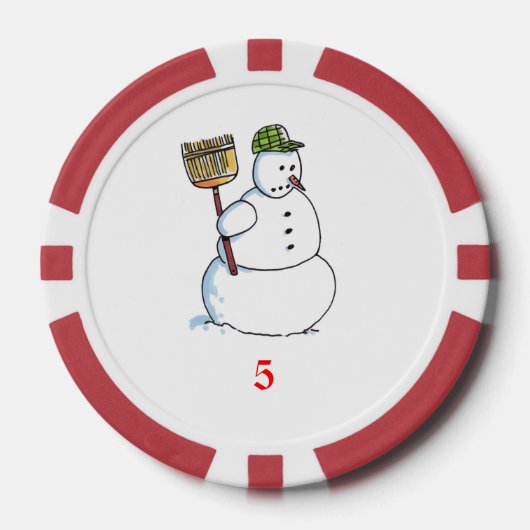 Broom Sneeuwman rood 5 gestreepte pokerchip (Voorkant)