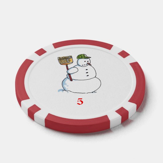Broom Sneeuwman rood 5 gestreepte pokerchip (Enkel)