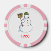 Broom Sneeuwman roze 1000 gestreepte pokerchip (Voorkant)