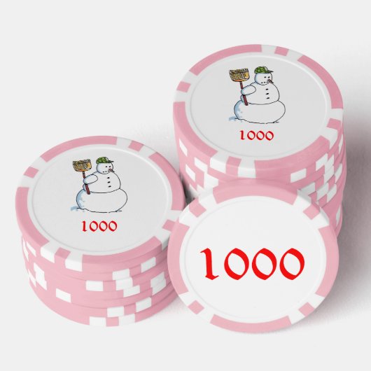 Broom Sneeuwman roze 1000 gestreepte pokerchip (Opstapeling)