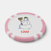 Broom Sneeuwman roze 1000 gestreepte pokerchip (Enkel)
