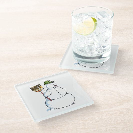 Broom Snowman helder glas onderzetter (Schuin)