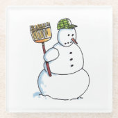 Broom Snowman helder glas onderzetter (Voorkant)