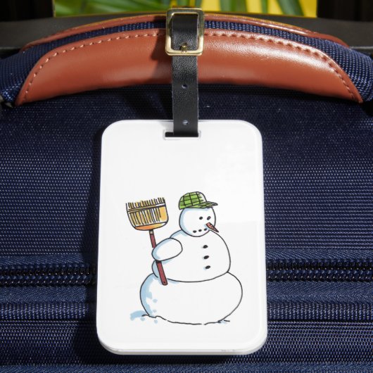 Broom Snowman luggage tag Bagagelabel (Voorkant Insitu 2)